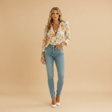 Load image into Gallery viewer, Women’s Long Sleeve Butterfly Pattern Blouse with Ruffle Detail
