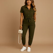 Load image into Gallery viewer, Slim Fit Button Front Jumpsuit for Women with Structured Shape
